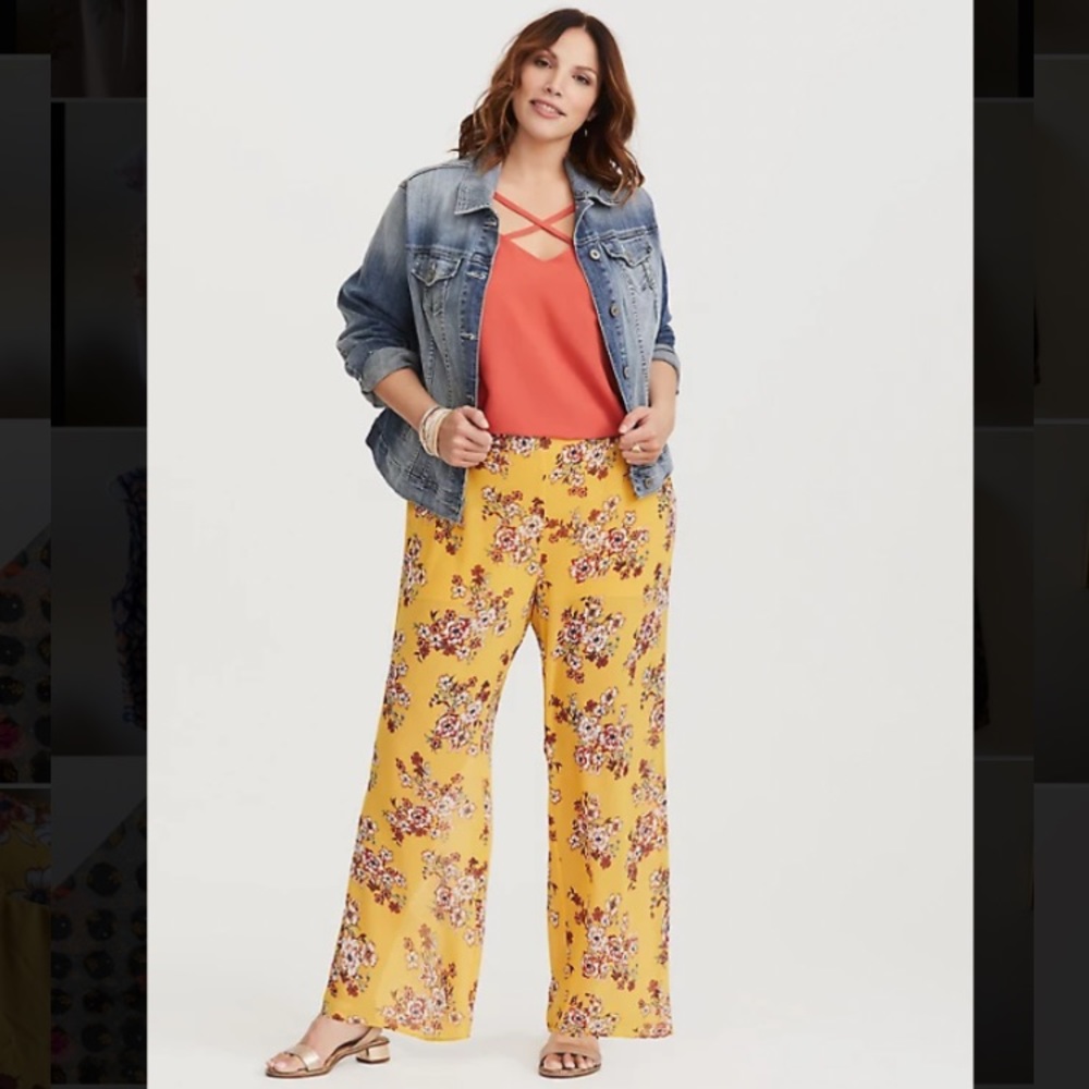 Torrid Yellow Wide Leg Chiffon Pants